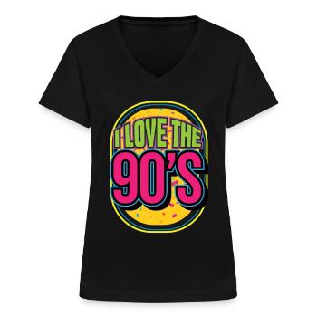 90 I love the 90's 90 Party cadeau - T-shirt col V Femme - noir - Devant - Lela (165cm)