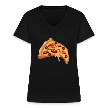 Pizza piece of pizzeria - Women's V-neck T-shirt - black - Front - Lela (165cm)