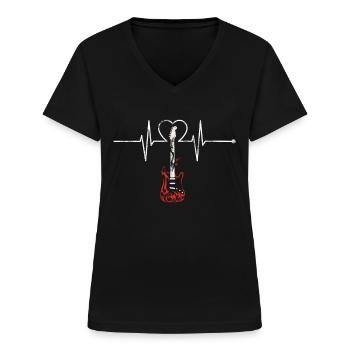 Rock Pulsfrequenz Rock and Roll Musik Gitarre - Frauen-T-Shirt mit V-Ausschnitt - Schwarz - Vorne - Lela (165cm)