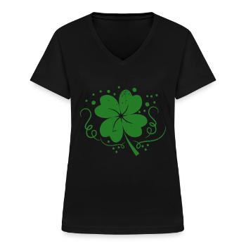 Kleeblatt - Frauen-T-Shirt mit V-Ausschnitt - Schwarz - Vorne - Lela (165cm)