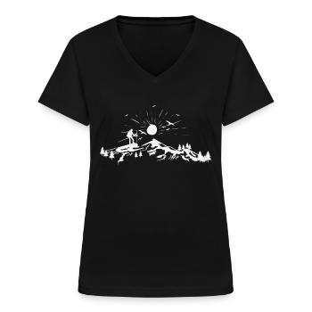 Randonnée. Randonnée. - T-shirt col V Femme - noir - Devant - Lela (165cm)