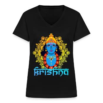 Krishna Mandala Hinduism Gift - Women's V-neck T-shirt - black - Front - Lela (165cm)