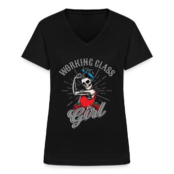 Working Class Girl Rockabilly Woman - Women's V-neck T-shirt - black - Front - Lela (165cm)