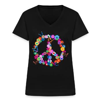 Frieden - Frauen-T-Shirt mit V-Ausschnitt - Schwarz - Vorne - Lela (165cm)
