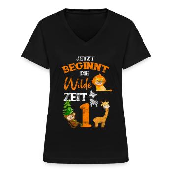 Kindergeburtstag 1 Jahre Safari 1 Geburtstag 1 - Frauen-T-Shirt mit V-Ausschnitt - Schwarz - Vorne - Lela (165cm)
