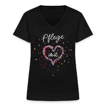 Pflege mit Herz MFA Medizinische Fachangestellte - Frauen-T-Shirt mit V-Ausschnitt - Schwarz - Vorne - Lela (165cm)