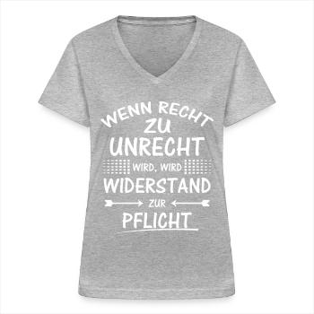 Protestshirt gegen Einschränkung der Grundrechte - Frauen-T-Shirt mit V-Ausschnitt - Grau meliert - Vorne - Lela (165cm)