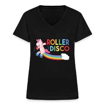 Roller Disco Einhorn Mit Rollschuhen Und Alkohol - Frauen-T-Shirt mit V-Ausschnitt - Schwarz - Vorne - Lela (165cm)