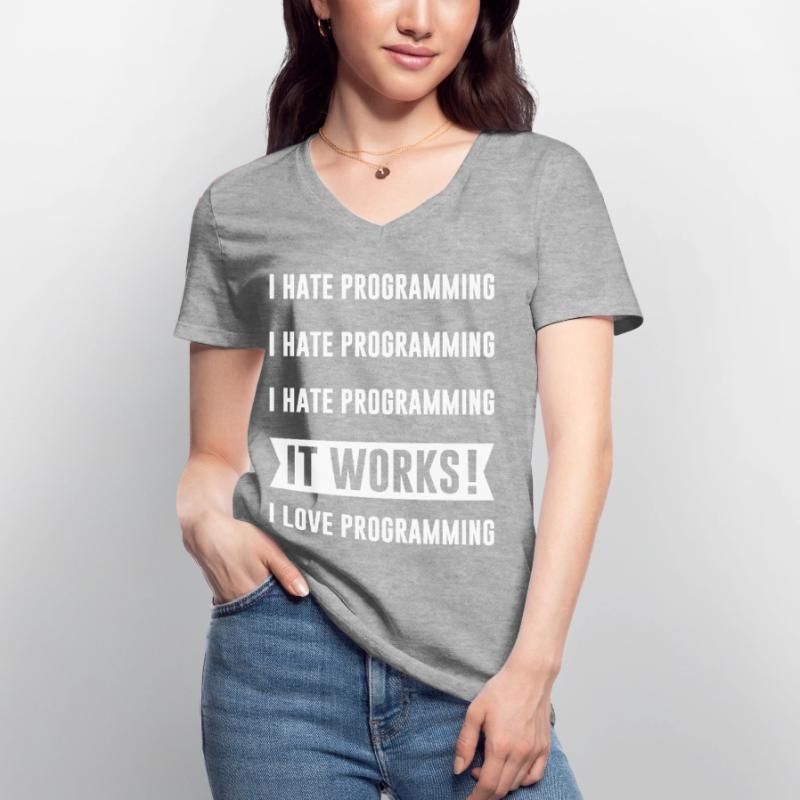 Programmeur - I HATE PROGRAMMING T-shirt col V Femme