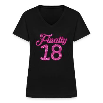18 Geburtstag 18 Jahre Geburtstagsparty Geschenk - Frauen-T-Shirt mit V-Ausschnitt - Schwarz - Vorne - Lela (165cm)
