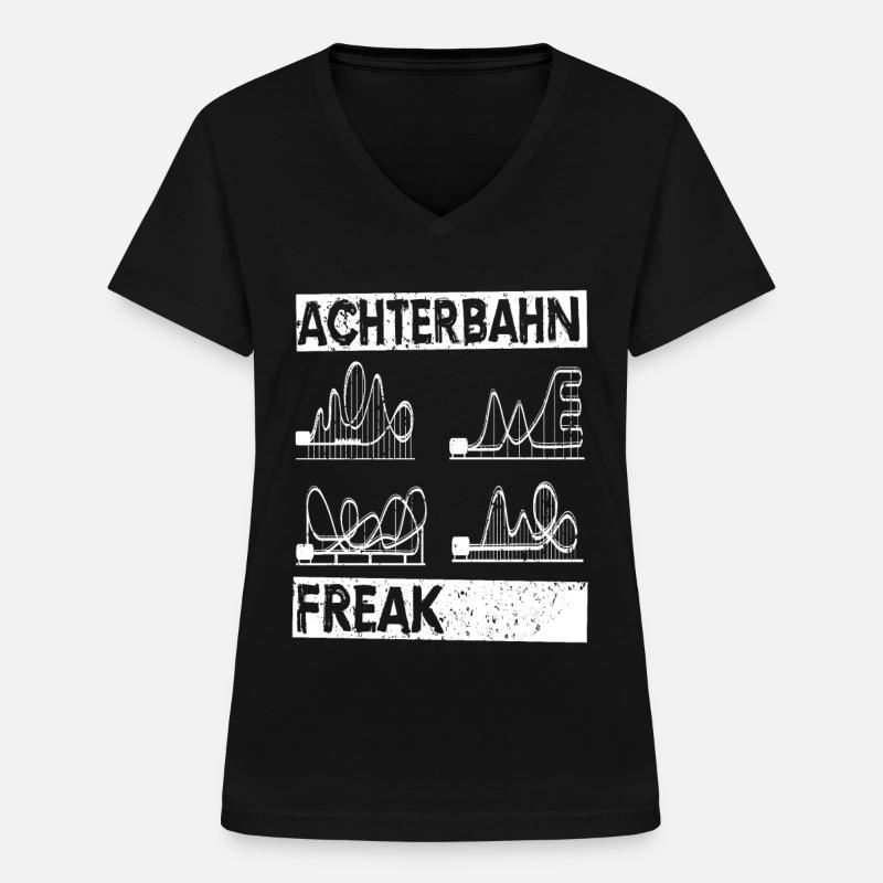 Achterbahn Rollercoaster Freizeitpark Geschenkidee - Frauen-T-Shirt mit V-Ausschnitt - Schwarz