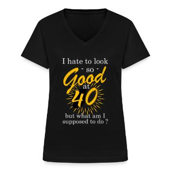 40 ans - T-shirt col V Femme - noir - Devant - Lela (165cm)