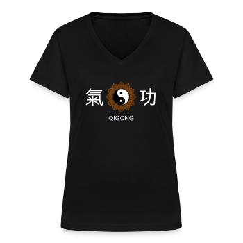 Qigong Yin Yang mandala meditation gift idea - Women's V-neck T-shirt - black - Front - Lela (165cm)