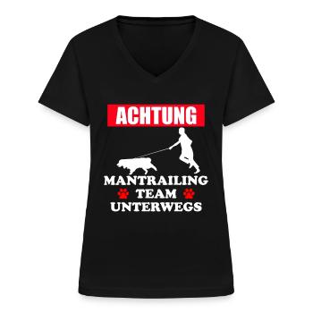 Mantrailing Team Mantrailer Hund Geschenkidee - Frauen-T-Shirt mit V-Ausschnitt - Schwarz - Vorne - Lela (165cm)
