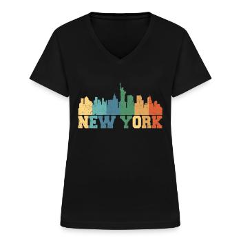 New York Skyline retro - Frauen-T-Shirt mit V-Ausschnitt - Schwarz - Vorne - Lela (165cm)