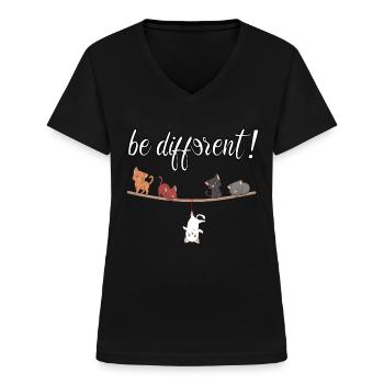 be different! - Lustiges Comic Katzen Design - Frauen-T-Shirt mit V-Ausschnitt - Schwarz - Vorne - Lela (165cm)