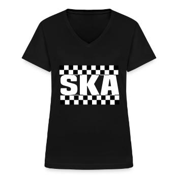 Ska Karo schwarz weiß - Frauen-T-Shirt mit V-Ausschnitt - Schwarz - Vorne - Lela (165cm)