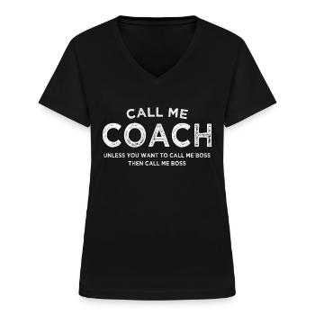 Træner gave sjov | Fodbold | Håndbold | U.N. - T-shirt med V-hals til damer - sort - Foran - Lela (165cm)