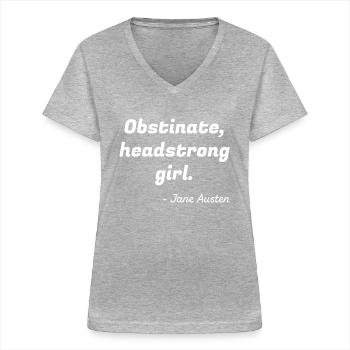 Pride and Prejudice Quote II - Women's V-neck T-shirt - sports grey - Front - Lela (165cm)