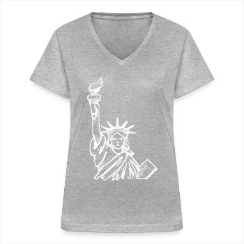 Statue de la liberté USA - T-shirt col V Femme - gris chiné - Devant - Lela (165cm)