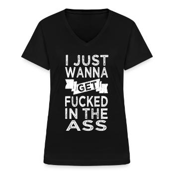 Sex Saying Anal Porn Swinger - Women's V-neck T-shirt - black - Front - Lela (165cm)
