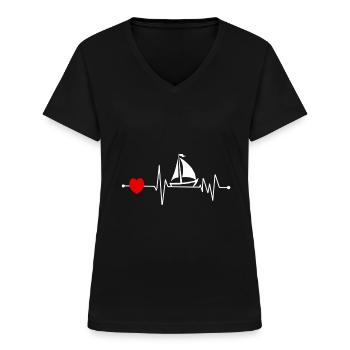 Segelsport Kapitän Segler Segel Boot Segeln Schiff - Frauen-T-Shirt mit V-Ausschnitt - Schwarz - Vorne - Lela (165cm)