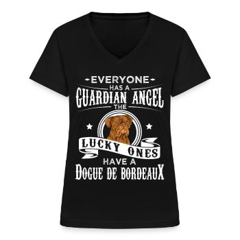 Cadeau drôle de chien de mastiff de Bordeaux - T-shirt col V Femme - noir - Devant - Lela (165cm)