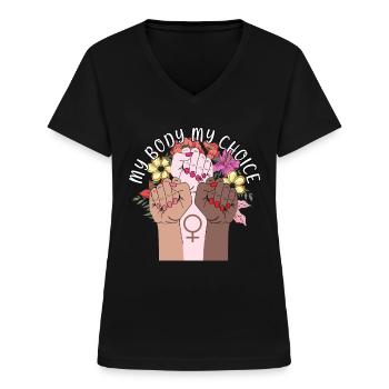 My Body My Choice Body Positivity Frauenrechte - Frauen-T-Shirt mit V-Ausschnitt - Schwarz - Vorne - Lela (165cm)