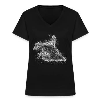 Reining - Sliding Horse - Frauen-T-Shirt mit V-Ausschnitt - Schwarz - Vorne - Lela (165cm)