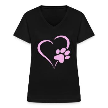 Hunde Pfoten Herz Welpen Pfoten Geschenk - Frauen-T-Shirt mit V-Ausschnitt - Schwarz - Vorne - Lela (165cm)