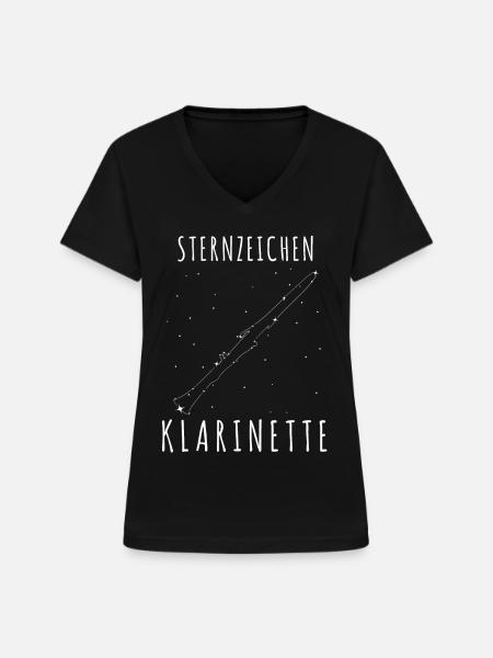 Klarinette - Spruch lustig mit Sternen - Frauen-T-Shirt mit V-Ausschnitt - Schwarz