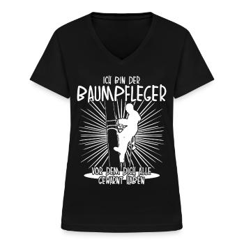 Baumpfleger Baumkletterer Spruch lustig - Frauen-T-Shirt mit V-Ausschnitt - Schwarz - Vorne - Lela (165cm)