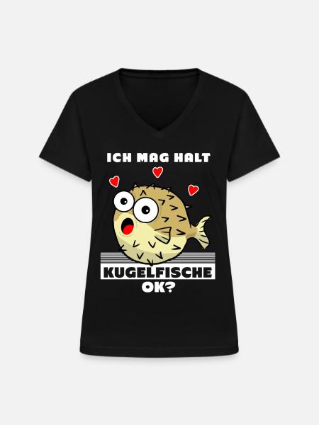 Kugelfisch - Ich mag Kugelfische - Frauen-T-Shirt mit V-Ausschnitt - Schwarz