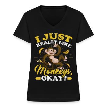 monkey - Women's V-neck T-shirt - black - Front - Lela (165cm)