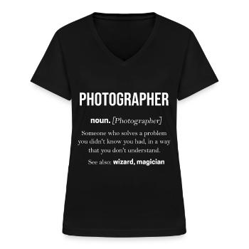 Fotograf Kamera Spiegelreflex Objektiv Foto Camera - Frauen-T-Shirt mit V-Ausschnitt - Schwarz - Vorne - Lela (165cm)