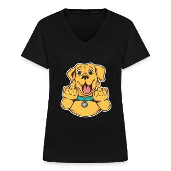 Chiens amoureux chiens Chiens Doigts moyens Fuck You - T-shirt col V Femme - noir - Devant - Lela (165cm)