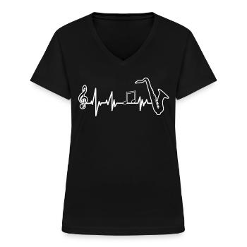 Saxophon EKG Saxofon Herzlinie Spieler - Frauen-T-Shirt mit V-Ausschnitt - Schwarz - Vorne - Lela (165cm)