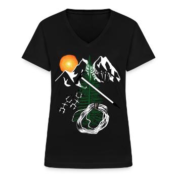 Alpinistes Mousquetons Burlap Abseil Sommet - T-shirt col V Femme - noir - Devant - Lela (165cm)