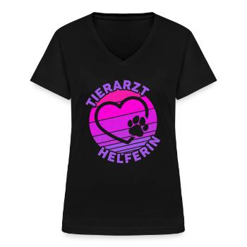 Tierarzthelferin Tiermedizinische Fachangestellte - Frauen-T-Shirt mit V-Ausschnitt - Schwarz - Vorne - Lela (165cm)