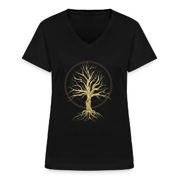 Arbre de vie Magique ésotérique Conception ésotérique - T-shirt col V Femme - noir - Devant - Lela (165cm)
