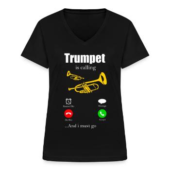 Trompete - Frauen-T-Shirt mit V-Ausschnitt - Schwarz - Vorne - Lela (165cm)