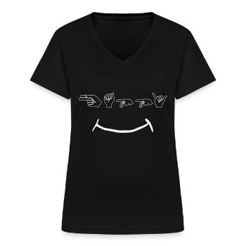 Gebärdensprache Zeichensprache happy - Frauen-T-Shirt mit V-Ausschnitt - Schwarz - Vorne - Lela (165cm)
