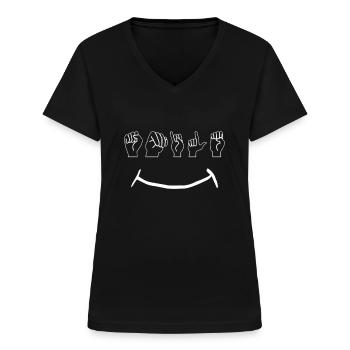 Gebärdensprache taub fröhlich - Frauen-T-Shirt mit V-Ausschnitt - Schwarz - Vorne - Lela (165cm)