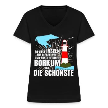 Borkum Insel Spruch - Frauen-T-Shirt mit V-Ausschnitt - Schwarz - Vorne - Lela (165cm)