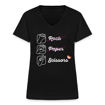 LGBTQ Lesbisch Schere Stein Papier Geschenk - Frauen-T-Shirt mit V-Ausschnitt - Schwarz - Vorne - Lela (165cm)