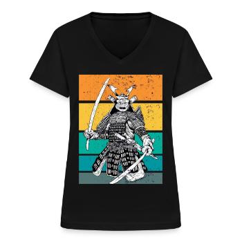 kampfkunst japanischer Samurai beim Ritual - Frauen-T-Shirt mit V-Ausschnitt - Schwarz - Vorne - Lela (165cm)