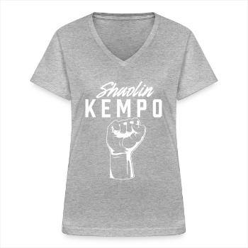 Shaolin Kempo Kenpo Karate Kampfsport - Frauen-T-Shirt mit V-Ausschnitt - Grau meliert - Vorne - Lela (165cm)