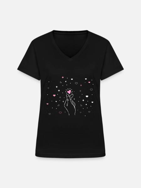 K-Pop - Frauen-T-Shirt mit V-Ausschnitt - Schwarz