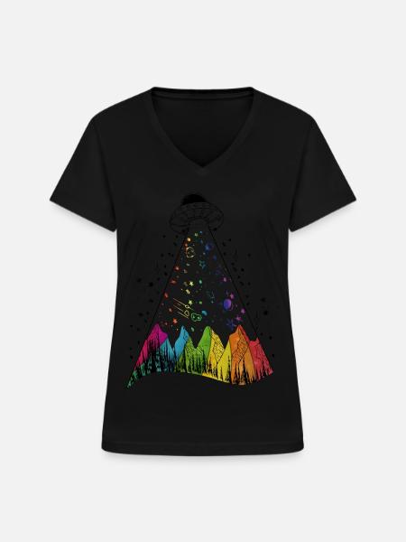 ufo regenbogen - Frauen-T-Shirt mit V-Ausschnitt - Schwarz