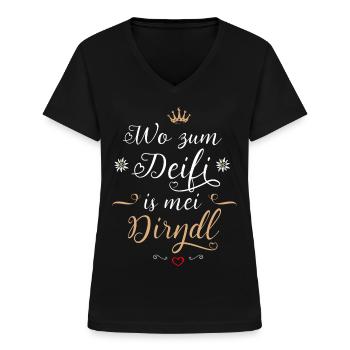 Trachtenshirt Damen Mädchen Dirndl Ersatz Tracht - Frauen-T-Shirt mit V-Ausschnitt - Schwarz - Vorne - Lela (165cm)